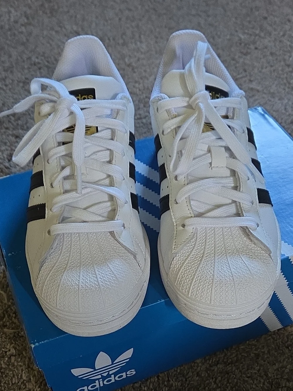 Adidas Superstar White Sneakers with Black Stripes
